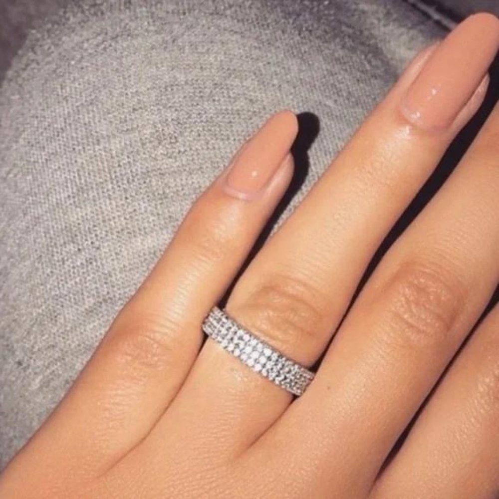 NEW FULL ETERNITY 925 STERLING SILVER DIAMOND RING, CUTE RING, SHINY RING. - Picture 2 of 4